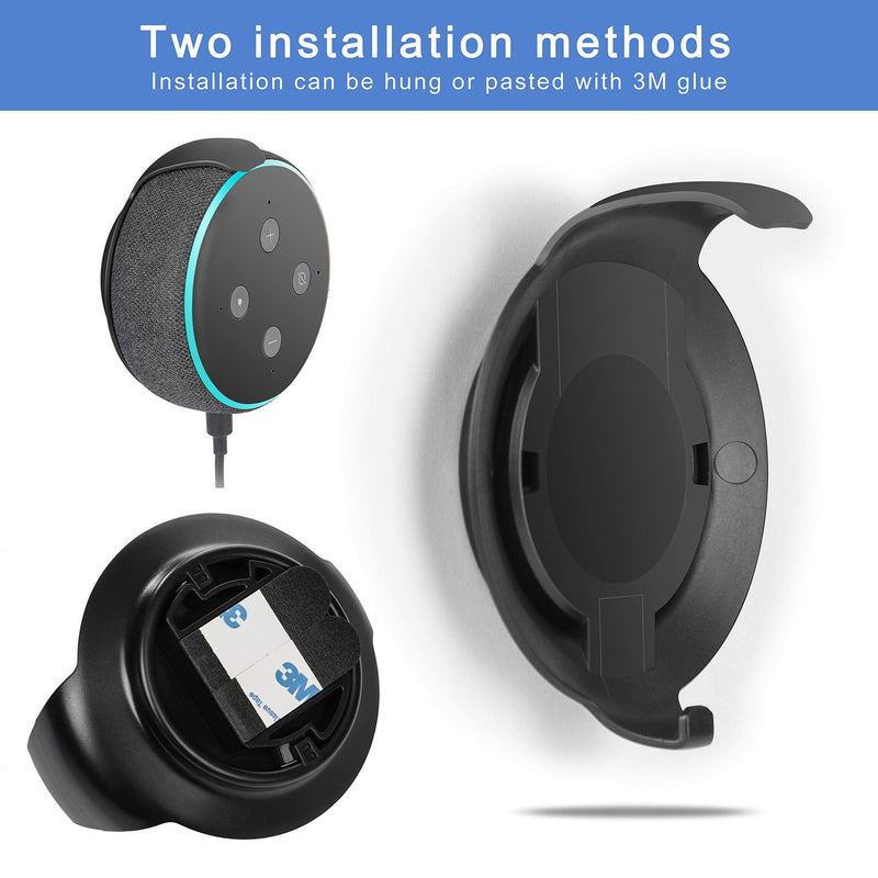 Echo Dot Wall Mount Holder for 3rd Generation, Built-in Cable Management Space-Saving Accessories for Dot(3rd Gen) Smart Speakers, with Sticking Tape and Drill Nail-Black Black