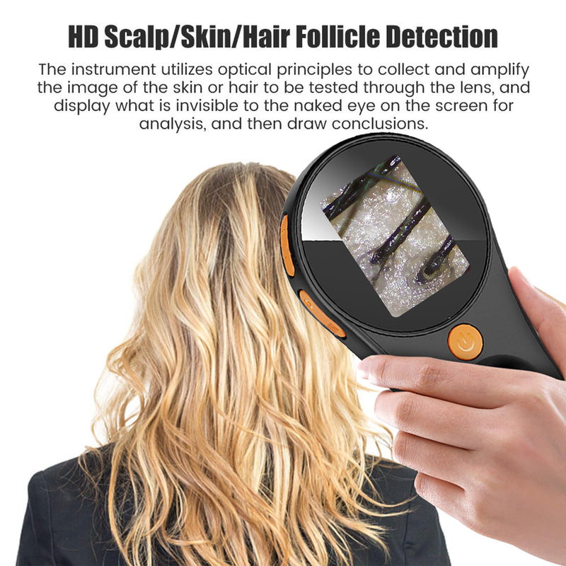[AUSTRALIA] - Handheld Dermatoscope Skin Analyzer Machine, Wireless Portable Digital Microscope with 1080P IPS Screen 8 LEDs, 500X Magnifier, for Scalp/Hair Trichomes Facial Skin Dermatoscope Black-Dual Mirror 
