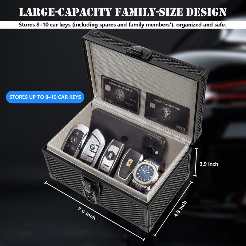 Faraday Box for Car Keys, Large, Carbon Fiber Black | Keyless Entry Signal Blocker, Anti-Theft Protector, RFID Shielding Cage