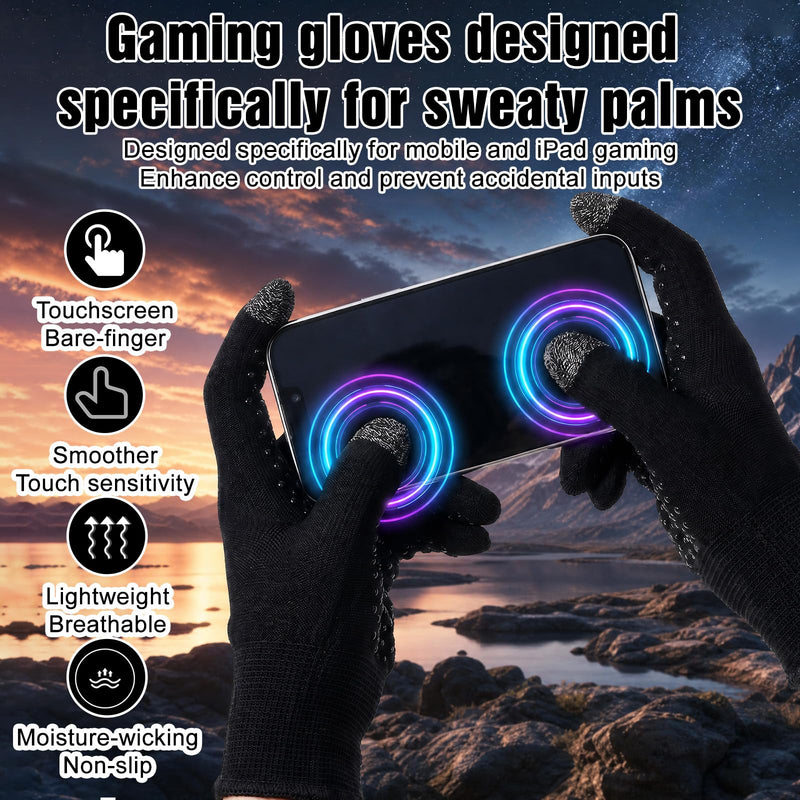 Gaming Gloves for Sweaty Hands, Ultra-Thin Full-finger Gaming Gloves | Breathable Touchscreen Gaming Gloves Anti-Sweat Mobile Finger Sleeves