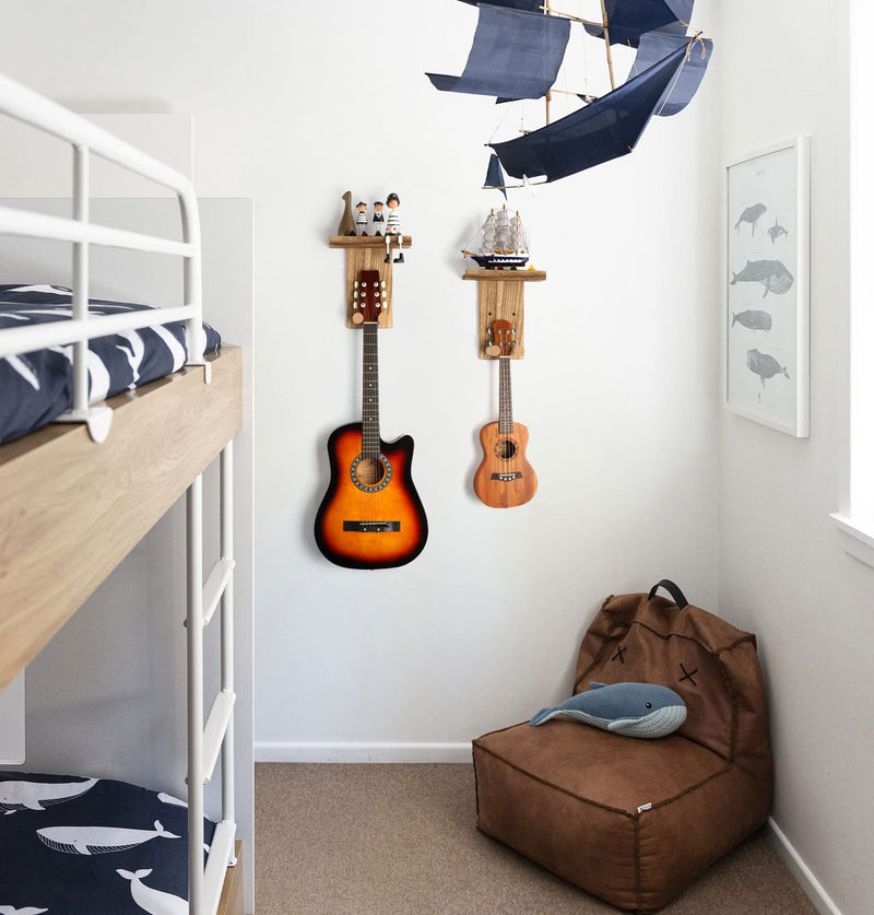 [AUSTRALIA] - Keebofly Guitar Wall Mount Hanger with Rustic Wood Shelf- Single Pack, Wall Hook Rack for Acoustic/Electric Guitars, Bass & Ukulele, (Brown,Patented) 1 Single Pack_Brown 
