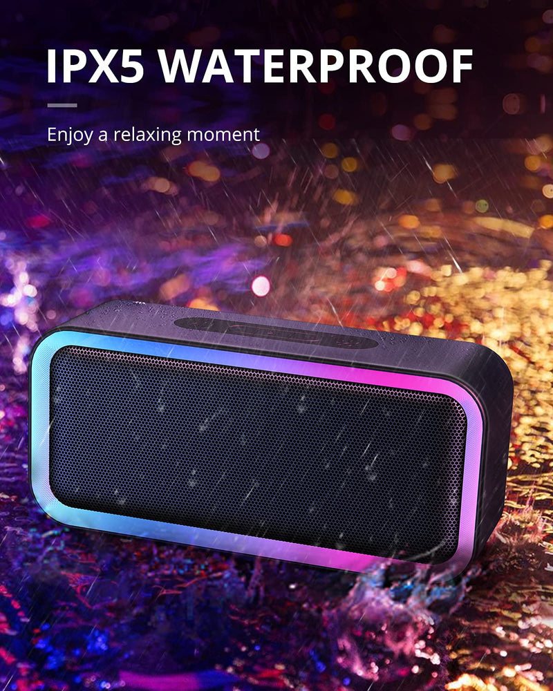 Kunodi Bluetooth Speaker, Bluetooth 5.3 Wireless Portable Speaker with 10W Stereo Sound, Party Speakers with Dynamic RGB Light,18-Hour Playtime,IPX5 Waterproof Speakers for Outdoors, Travel Black