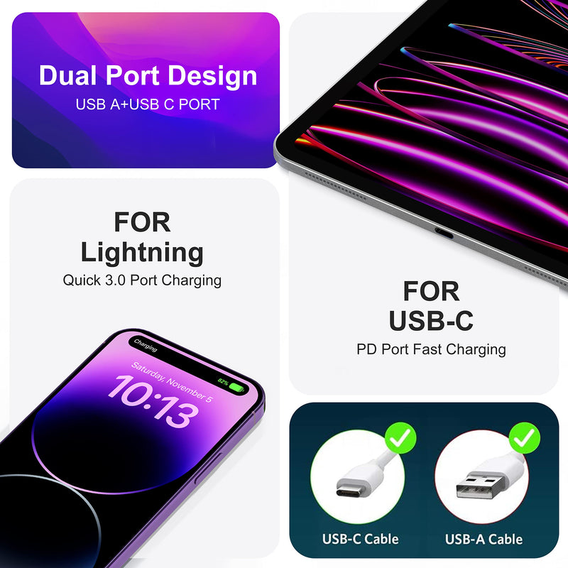 [3 Pack] USB-C Wall Charger, 20W Durable Dual Port QC+PD 3.0 Power Adapter, Double Fast Plug Charging Block for iPhone 14/14 Pro/13/15/15 Pro/Pro Max/Plus, XS/XR/X, Watch Series 8/7 Cube(White) White