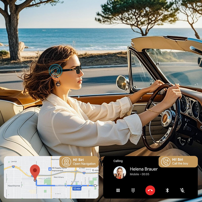 Smart Glasses, Bluetooth sungglasses, frameless lenses, built-in microphone and speaker, Athletic/Outdoor UV Protection and Voice Control,Unisex