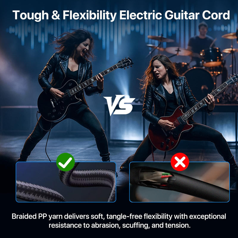 Guitar Cables 50FT, Amp Chord Electric Guitar Aux Amp Cord Braided, TS 1/4 Quarter Inch Straight to Right Angle Bass Instrument Cable Pro Audio (Black, 1Pack) 1 PACK