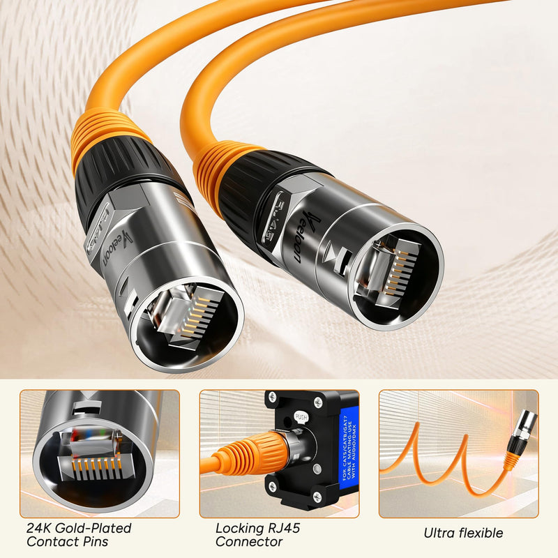 CAT6A S/FTP EtherCON Cable 60 FT,10Gbps Professional Audio & Lighting Locking RJ45 Cable,26AWG OFC UV Resistant PVC for DMX,Stage,Studio Live Touring,Concerts ,Studio-Grade Sound Transmission,Yellow