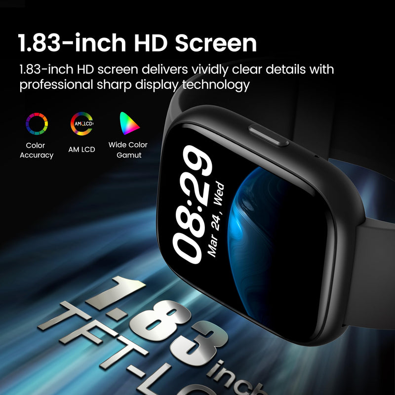 Smart Watch with Alexa Built-in, 1.83" HD Touchscreen Fitness Tracker with Bluetooth Calling, Fitness Watch with Heart Rate/Sleep Monitor, 120+ Sports Modes, IP68 Waterproof Smartwatch for Android iOS Black