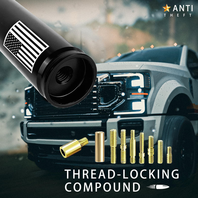 Car Truck Bullet Antenna with Valve Stem Caps - Mast for GM Chevy Silverado 1500 2500 3500 HD Avalanche Ford F150 F250 F350 Denali Heavy Duty Pickup Car Accessories(Black) - Anti Theft Desgin 5.5 inch Anti Theft Black Style