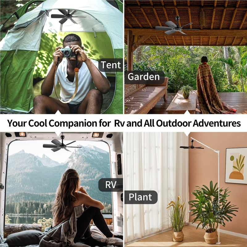 17.7-inch Portable Hanging Fan with 6 Blades,Ceiling Fan with Remote Control Timing 3 Speed,USB Plug In,5V DC Powered Indoor/Outdoor Use for RV, Camping, and Canopy(with remote control)