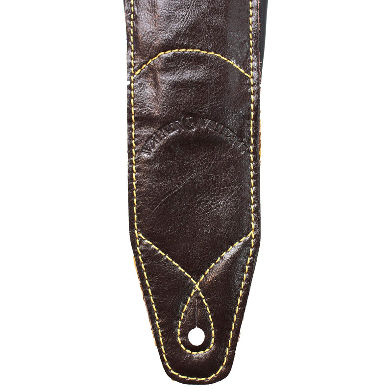 Walker & Williams C-22-BRN-XL Handmade Double Padded Premium Brown Signature Leather Guitar Strap XL For Acoustic, Electric, And Bass Guitars