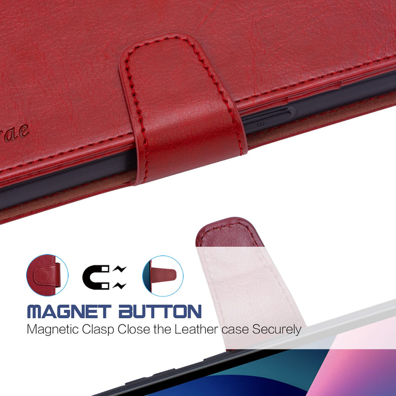 Arae Compatible with iPhone 13 Case[Not for iPhone 13 Pro.] with Card Holder and Wrist Strap Wallet Flip Cover for iPhone 13 6.1 inch-Wine Red iPhone 13(6.1") Wine Red