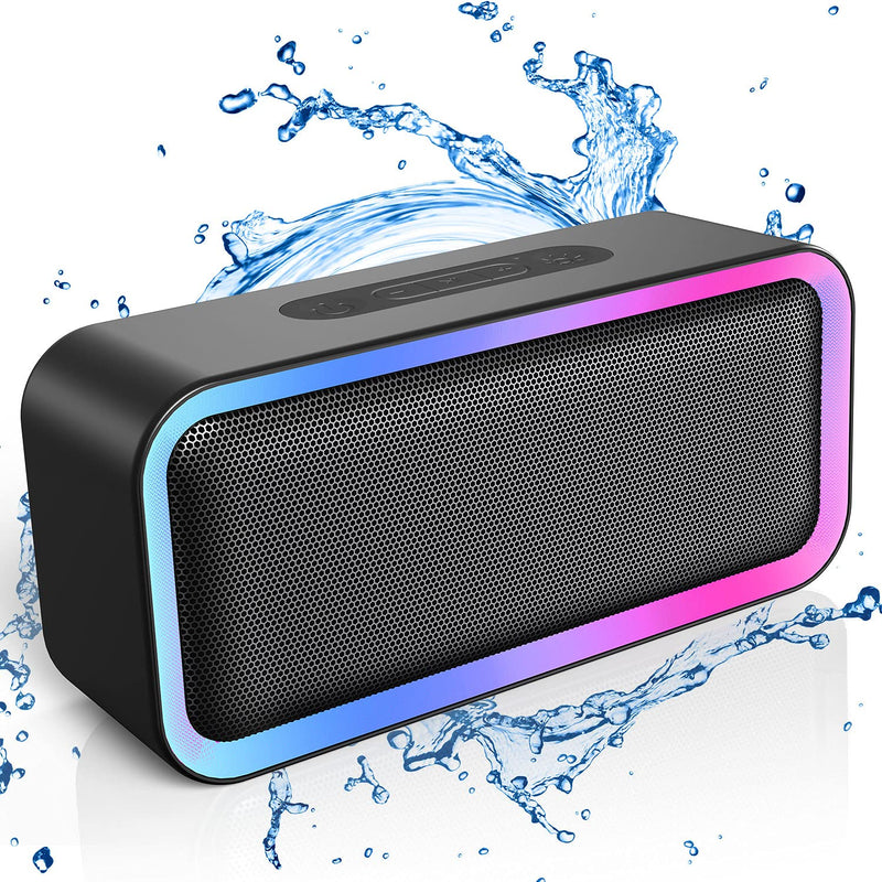 Kunodi Bluetooth Speaker, Bluetooth 5.3 Wireless Portable Speaker with 10W Stereo Sound, Party Speakers with Dynamic RGB Light,18-Hour Playtime,IPX5 Waterproof Speakers for Outdoors, Travel Black
