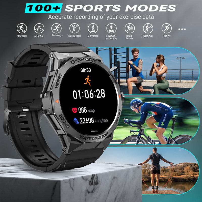 Military Smart Watch for Men Answer/Make Call 1.43" AMOLED Always On Screen | Rugged Smartwatch with Heart Rate Sleep Monitor Waterproof Outdoor Tactical Waterproof Smartwatch for iPhone Android Phone
