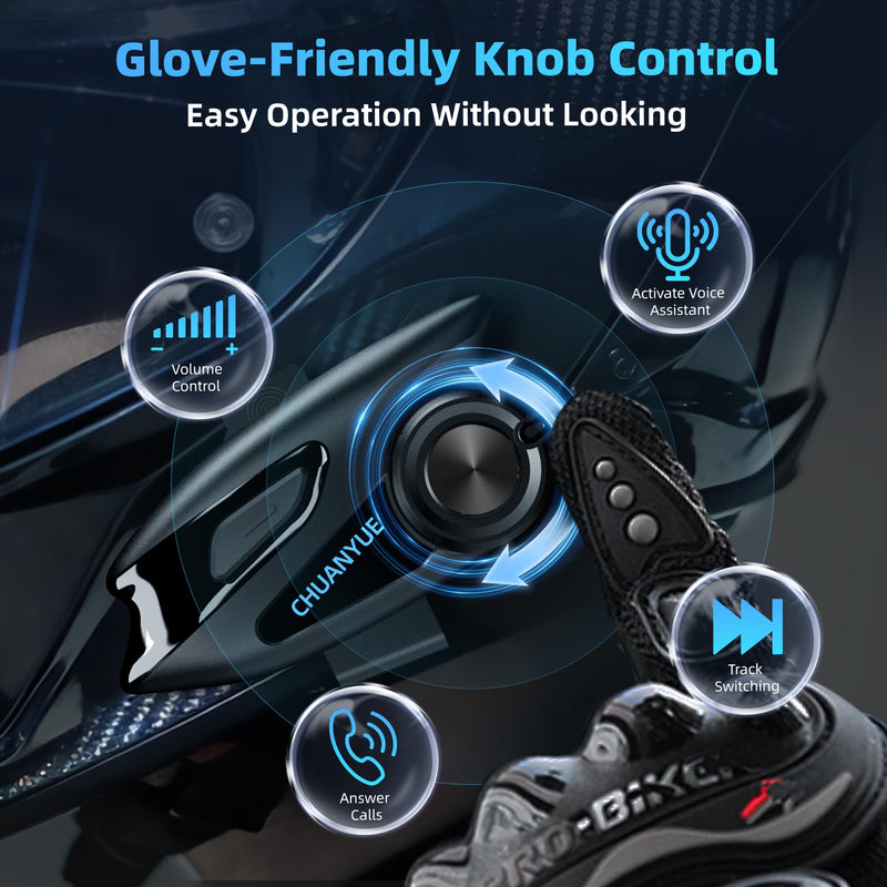 Motorcycle Helmet Bluetooth Headset, 43mm Helmet Speakers, Black, 1 Pack | 2-Way Helmet Intercom,1000m Intercom Communication,Triple Noise Reduction,Music Sharing,FM,Voice Assistant, IP67 Waterproof