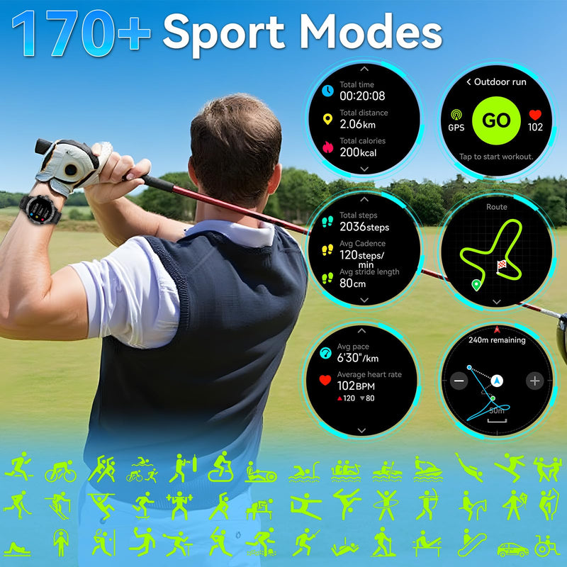 Smart Watch for Men, 1.5" AMOLED Fitness Tracker with GPS & IP67 | Answer/Make Calls for iOS Android, 170+ Sports, Heart Rate Sleep Monitor Blood Oxygen, Altitude Barometric Pressure