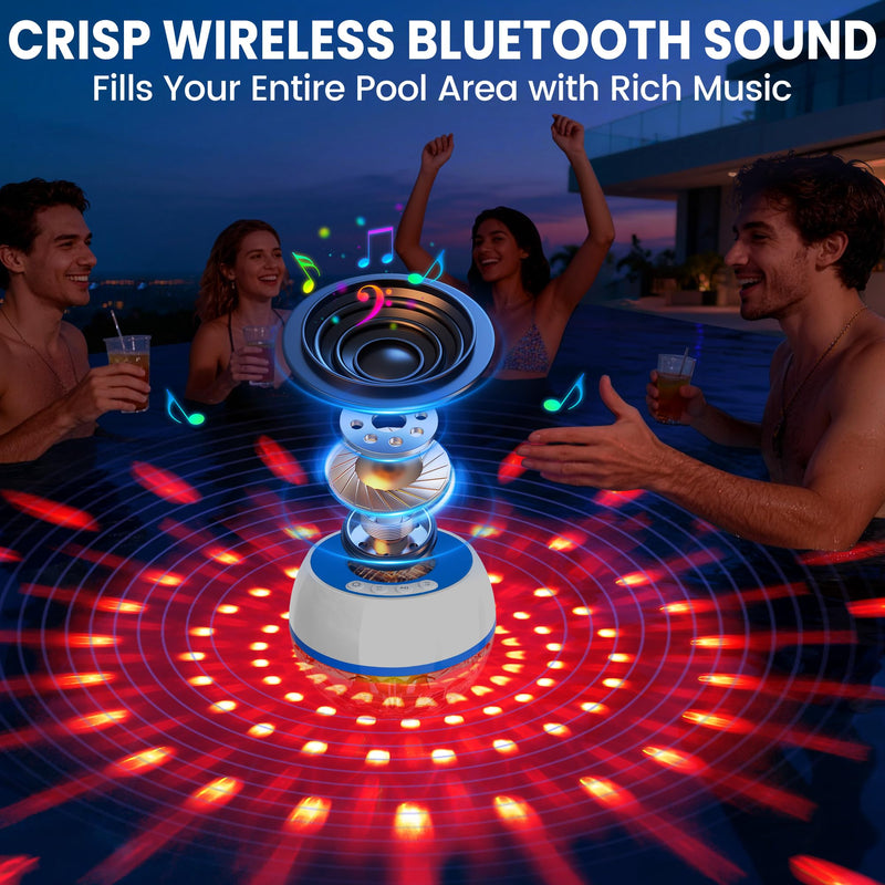 Luxfero Floating Bluetooth Pool Speaker with RGB Lights, Hot Tub Speaker | Top & Bottom Lights, Bluetooth 5.4, 6W, 360° Surround Sound, Hands-free Call, IP68 Waterproof, Type-C Charging, Portable White