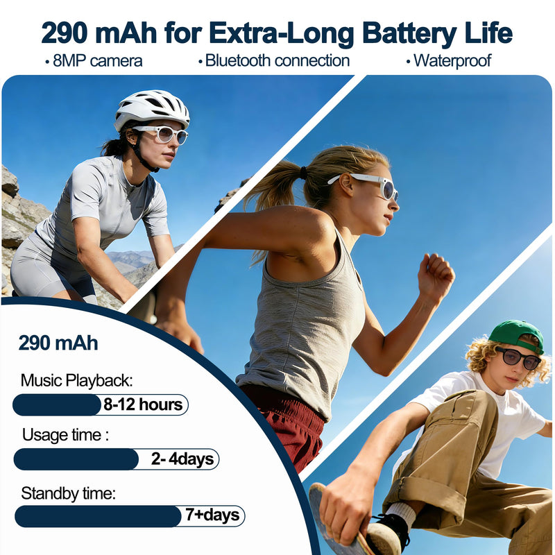 AI Smart Glasses with Camera: POV Video Recording & Bluetooth Audio | AI object recognition & translation, photochromic lenses, 290mAh battery W611White