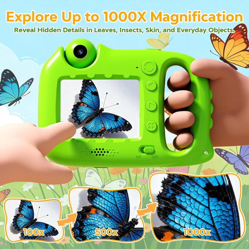 [AUSTRALIA] - Microscope for Kids, 1000X Handheld Digital Microscope with 2.4" IPS Screen, USB-C Rechargeable, Photos & Videos, Built-in Games & Songs, 32GB Card, Kids Microscope Gift for Boys Girls Ages 5-12 