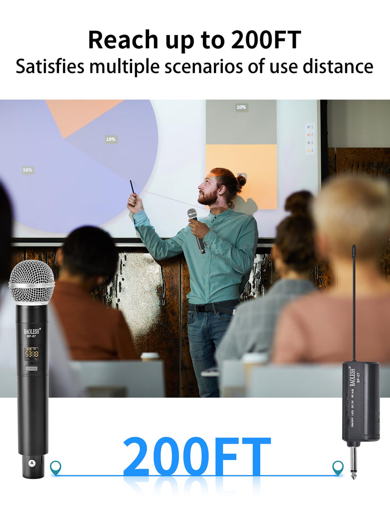 [AUSTRALIA] - Dual Wireless Microphones Karaoke for Singing, Cordless Dynamic Microphone System for Long-Distance Use, with Rechargeable UHF Receiver, Perfect for Karaoke, Church, Speech, Wedding, Party 