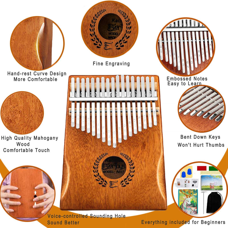 [AUSTRALIA] - Everjoys Kalimba Thumb Piano 17 Keys, Professional Musical Instrument Finger Piano Marimbas with Portable Soft Cloth Bag, Fast to Learn Songbook, Tuning Hammer, All in One Kit 17 Key Natural 