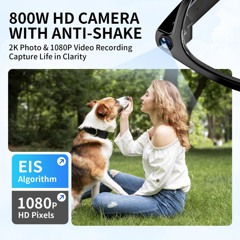AI Translation Smart Glasses with Built-in AI Assistant & 800W Camera, ENC Noise Cancelling, USB-C Fast Charge for International Travel and Business Meetings Black