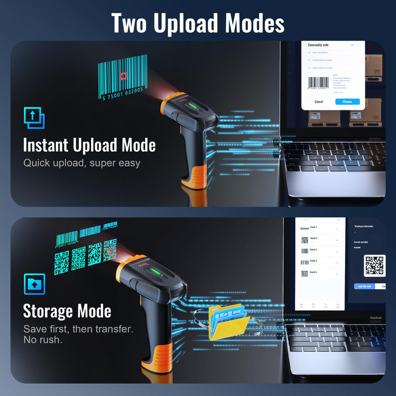 [AUSTRALIA] - Tera Barcode Scanner Wireless Handheld: with 2200mAh Lithium-Polymer Battery Works with Bluetooth 2.4G Cordless USB Wired 1D 2D QR Bar Code Reader for Retail Inventory Management Model D5300 Orange 