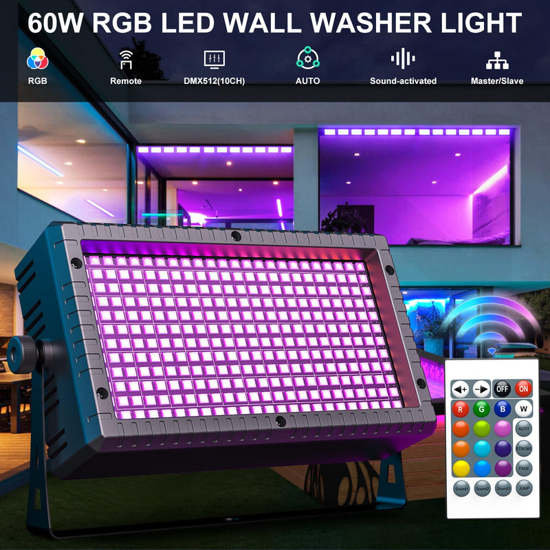 DJ Strobe Stage Light Bar, 288 RGB LED Wall Washer Light, 55 Zones Chasing Stage Party 4-in-1 DMX512, Remote Control for Halloween, Wedding, Club, Party Black 1 Pack