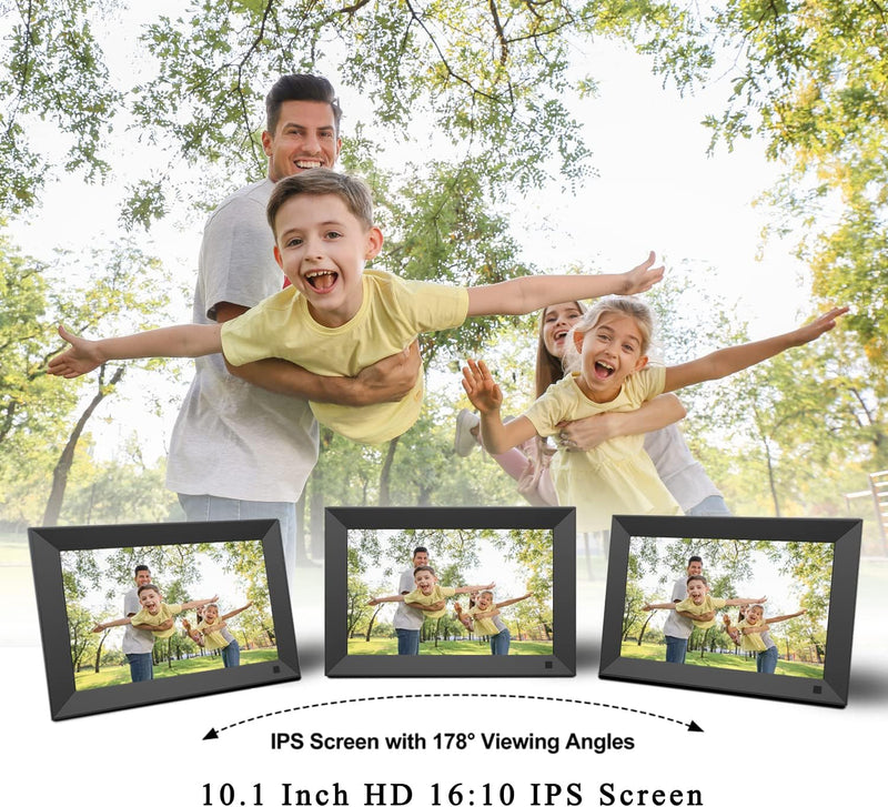Digital Photo Frame, 10.1 Inch 1280 * 800 IPS High Resolution 16:9 Support 1080P Image Preview, Electronic Photo Frame Support Video / MP3 / Remote Control/Calendar Clock/USB (No WiFi)
