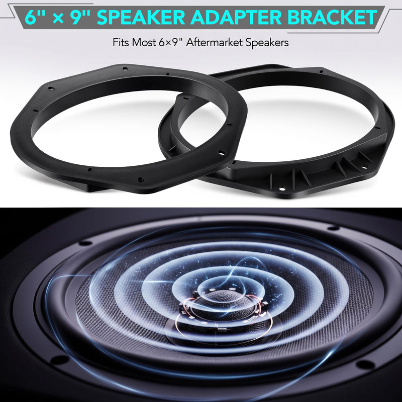 Enhon 6x9 Front Speaker Adapter Mount Brackets with Wire Harness Compatible with Ford 2015-2026 F150/F250/F350/F450/F550/F600/Expedition/Explorer, Front Door Speaker Mount Plates