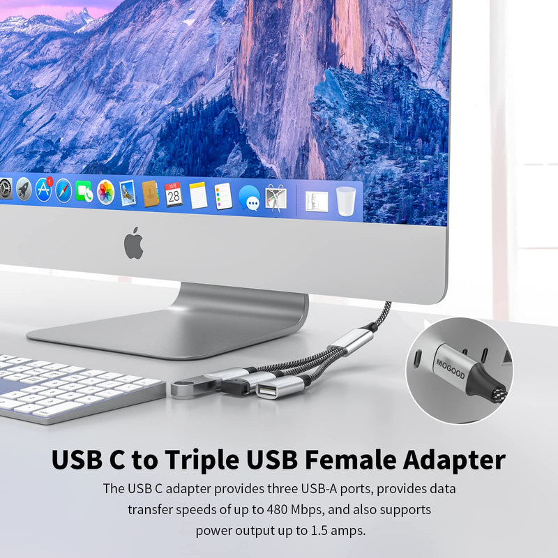 USB C Male to Three USB Female Cable,USB c Splitter to USB USB c Splitter Audio and Charging Type C to 3 Type A 2.0 Port Splitter Multi Hub for MacBook,iPad Pro Air,Microsoft Surface Go,PC,Laptop 1pack Black