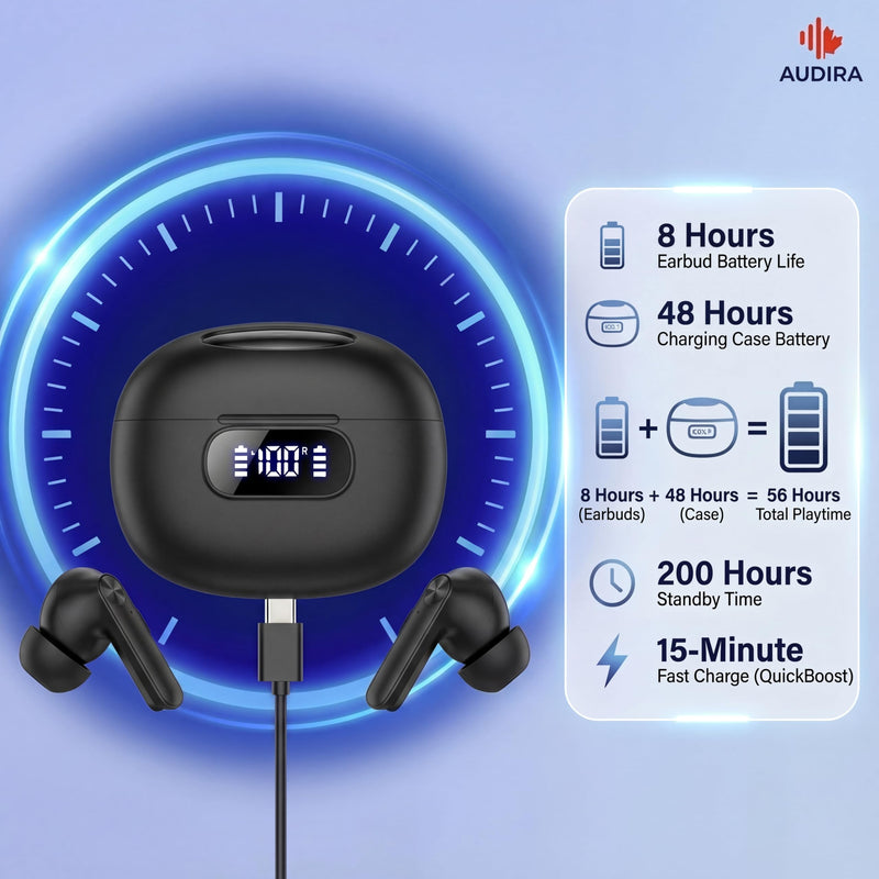 Wireless Earbuds, Bluetooth 6.0, Wireless Headphones, LED Digital Battery Display, IPX7 Waterproof in Ear Headphones, 56-Hour Playtime, 200 Hr Standby,Type-C Charging, Smart Touch Controls. (Black) Black