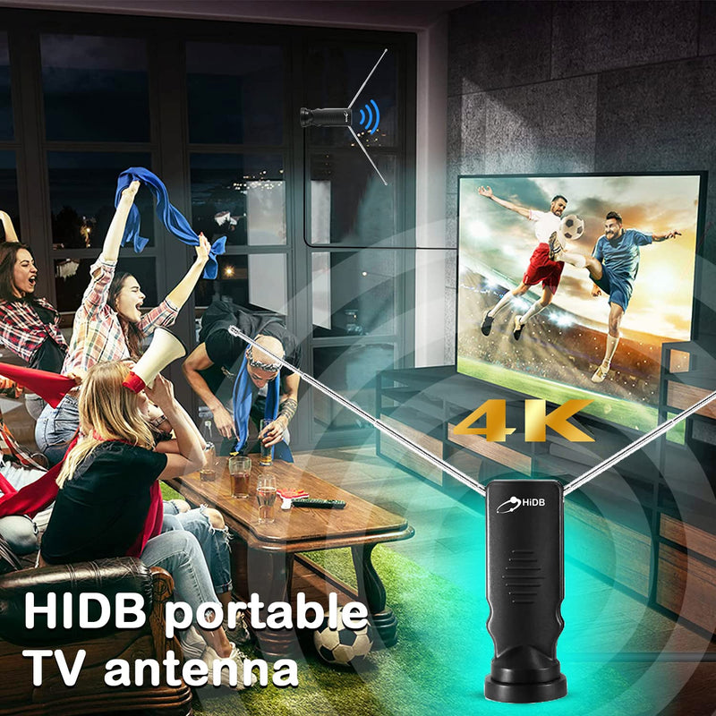 HIDB TV Antenna for Smart Indoor, Long Range Rabbit Ears Without Cable, Digital Free-to-air HDTV Channels，Stickiness Base Easy Placement Both Suitable Home Car