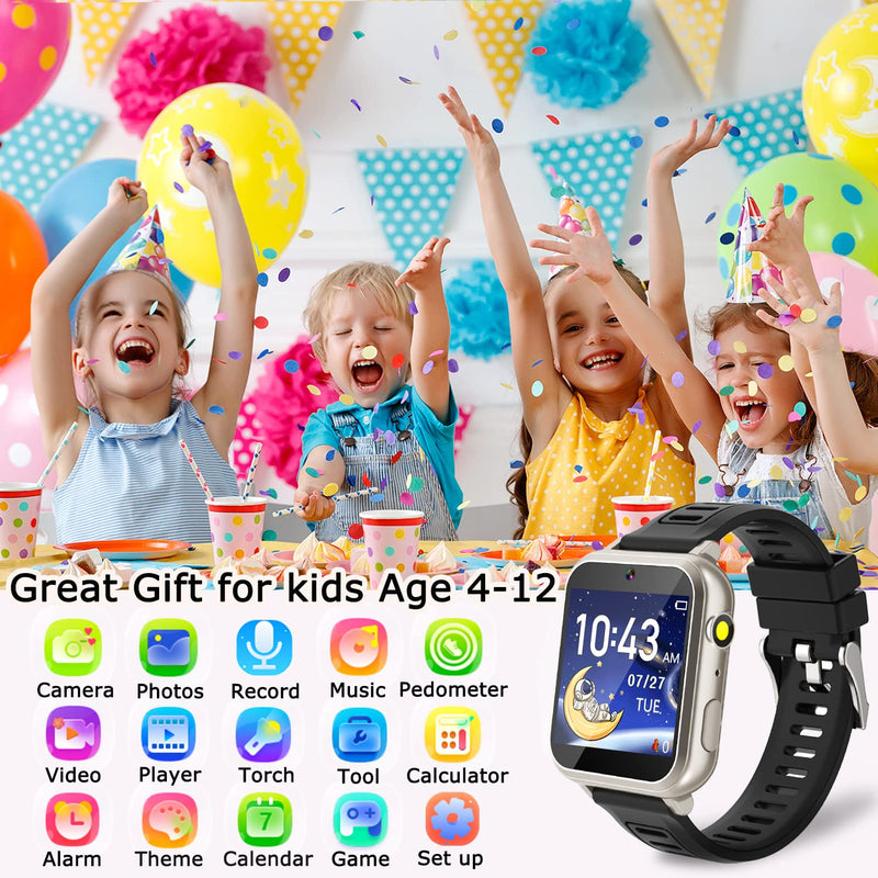 Kids Game Smart Watch for Kids with 24 Puzzle Games HD Touch Screen Camera Video Music Player Pedometer Alarm Audiostory Flashlight 12/24hr Kid Watch Gift for 4-12 Year Old Boys Girls Toys for Kid Silver Black