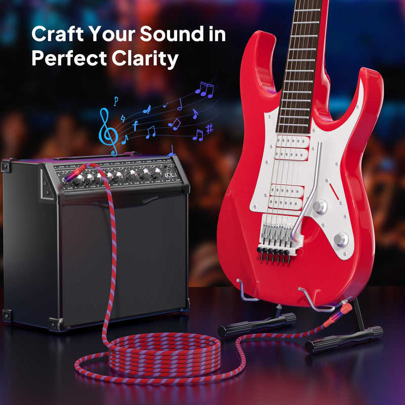 Elebase 1/4 inch TS Guitar Cable 9M/30FT 2Pack,Stylish Right Angle to Straight 6.35mm Instrument Cord,Mono Unbalanced Quarter inch Audio Line for Electric Guitar,Bass,Keyboard,Amplifier,Speaker 30FT/9M
