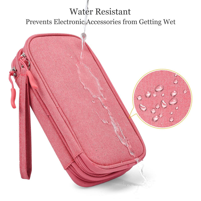 Electronic Organizer Travel USB Cable Accessories Bag/Case,Waterproof for Power Bank,Charging Cords,Chargers,Mouse ,Earphones Flash Drive Double Layer - Pink