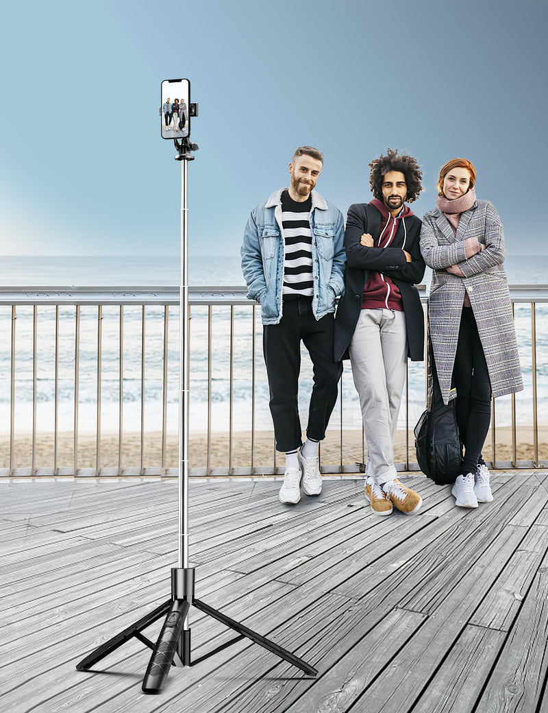 71" Phone Tripod & Selfie Stick, All in One Extendable Cell Phone Tripod with Wireless Remote, Tripod Stand for iPhone & Travel Tripod 360° Rotation Compatible with iPhone Android Phone, Camera Black