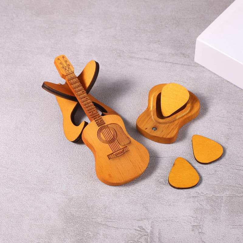 Guitar Pick Box, Wooden Acoustic Guitar Pick Case Custom Guitar Pick Holder with 3 Guitar Picks and Stand Guitar Pick Rack Guitar Pick Storage Container for Guitar Electric Bass Ukulele Lovers