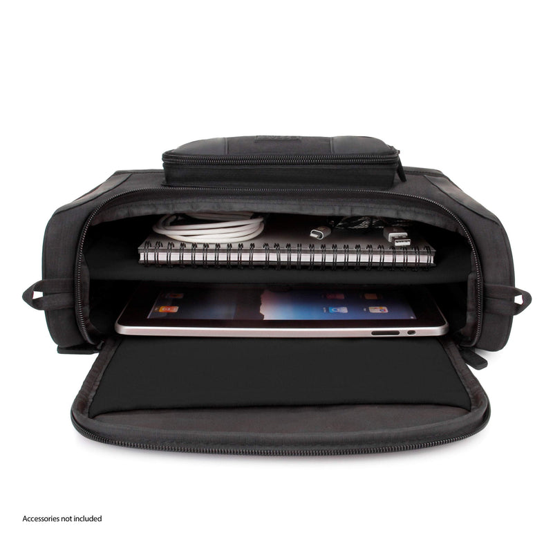 USA GEAR Tablet Bag Compatible with 11 inch iPad Pro, 10.9 inch iPad Air, 10.2 inch iPad - Compact Messenger Bag with Durable Exterior, Soft Adjustable Interior Fits Keyboard, Charger, More (Black) Black