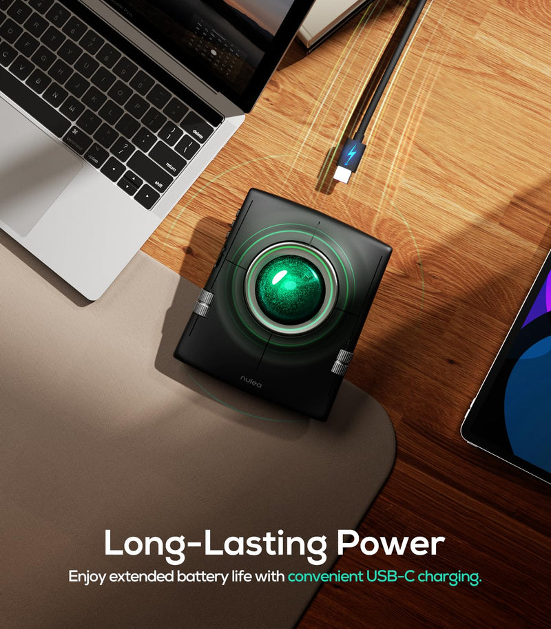 Nulea Wireless Trackball Mouse Ergonomic 55mm Large Ball Ambidextrous | Rechargeable mouse with free spin scroll wheel,quiet clicks,Bluetooth USB connection,smooth tracking,PC Mac compatible-Green Green