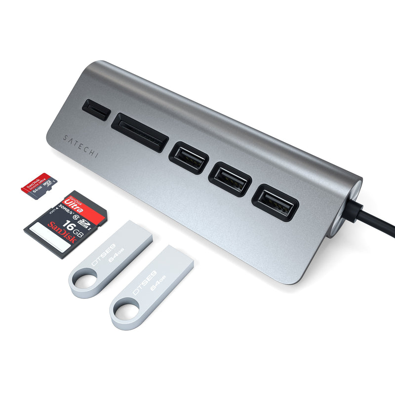 Satechi USB-C Combo Hub for Desktop - USB-A 3.0 Data Ports & Micro/SD Card Readers - Compatible with Apple Studio Display, 2021 iMac M1, 2019/2017 iMac, 2020 MacBook Pro/ Air M1(Space Gray) Space Gray