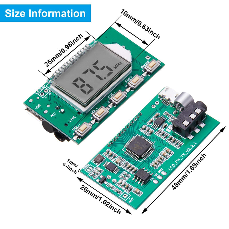 [AUSTRALIA] - 2 Pieces Digital FM Transmitter Module Stereo FM Transmitter DSP PLL 76.0-108.0MHz Stereo Frequency Modulation with LCD Display Line/USB/Mic Input, DC 3.0V - 5.0V 