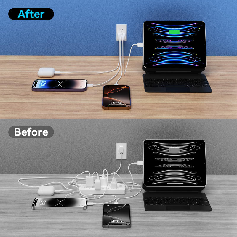 USB C Charger Block, 2Pack 40W 4 Ports Type C Charger Fast Phone Charging Cubes PD USBC Wall Plug+QC 3.0 USB A Charger Power Brick Box for iPhone 16/15/14/13/12/11 Pro Max, iPad,Samsung Galaxy,Pixel White
