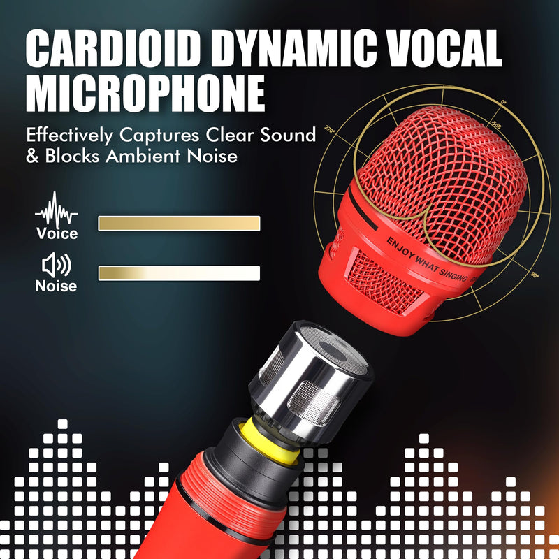 Dynamic Microphone - Professional Vocal Microphone for Singing - Premium Handheld Wired Mic with 16ft XLR to 1/4" Audio Cable - Microfono for Speaker, Mixer, Amplifier & Karaoke Machine Red