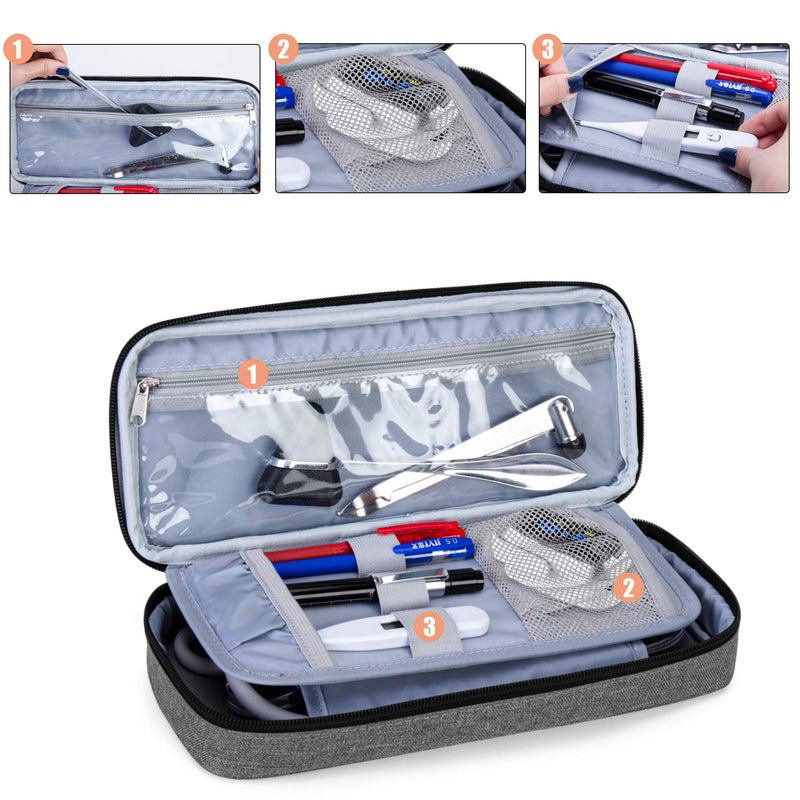 Trunab Stethoscope Pencil Case Grey with Inner Pocket Empty Stethoscope Case Compatible with 3M Littmann/MDF/ADC and Other Accessories gray