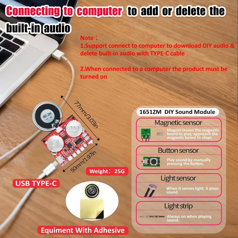 [AUSTRALIA] - Sound Module, JRGKJCP 16MB Push Button, Magnetron,Light Control Activated Recordable Voice Sound Chip Module with Light Strip,Speaker,for Greeting Card Audiobook, Xmas Presents Boxes, Kids's Toys. 