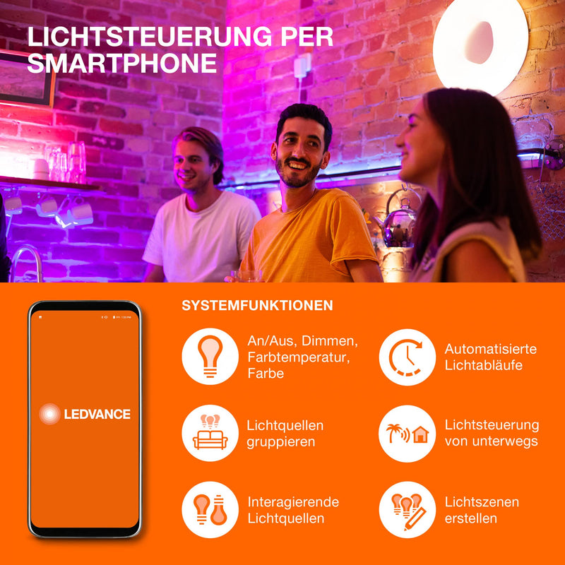 [AUSTRALIA] - LEDVANCE LED Spotlight Integrated Slim Diameter 12 cm Round Recessed Ceiling Spot for Indoor Use Dimmable 8 W Colour Temperature 3000 - 6500 K 550 Lumen Flat Design Includes Clamping Device White 3000-6500k 120mm 8w 