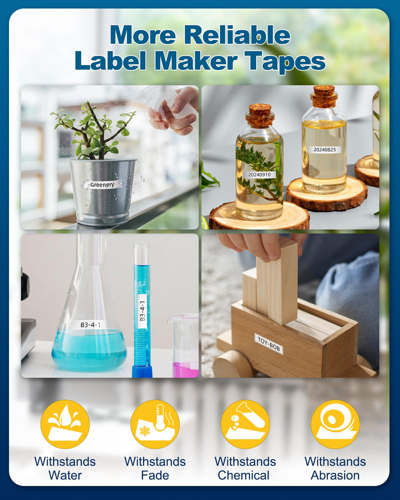 12mm 0.47 Laminated White Label Tape Relpacement for TZe-231 Brother Label Maker Tape, AZe Black on White Label Tape Compatible with Brother P Touch Label Maker PT-D210 PT-H110 PT-D220 PT-D400, 4 Pack