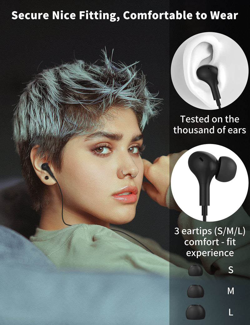 USB C Headphone for Samsung S23 FE S22 S21 S20 A53 A54 Wired Earbuds Magnetic in-Ear Type C Earphone with Microphone Volume Control Bass Stereo Noise Canceling Black