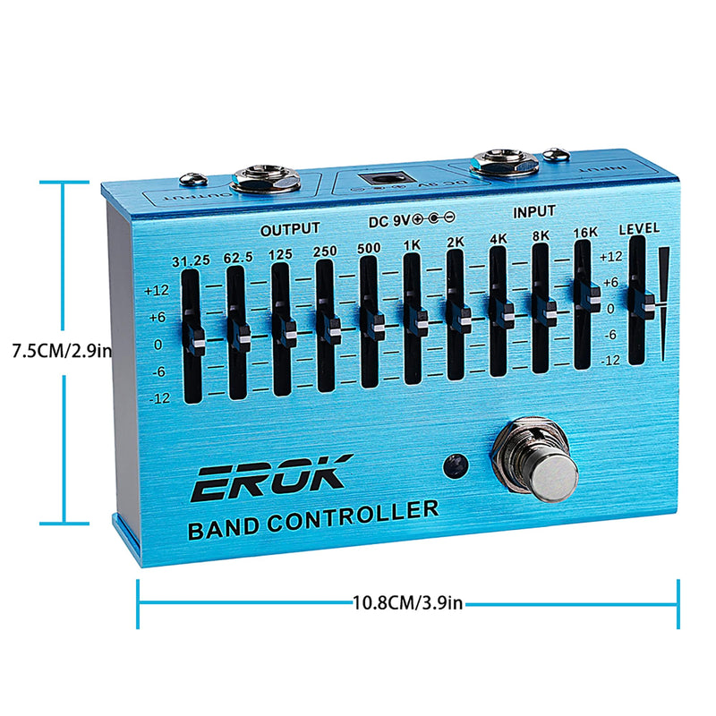 EROK EQ Pedal,10-Band Equalizer,(31.25Hz–16kHz) with ±12dB Gain/Attenuation for Each Band,for Electric Guitar Bass Eq Pedal,with Independent Controller Button