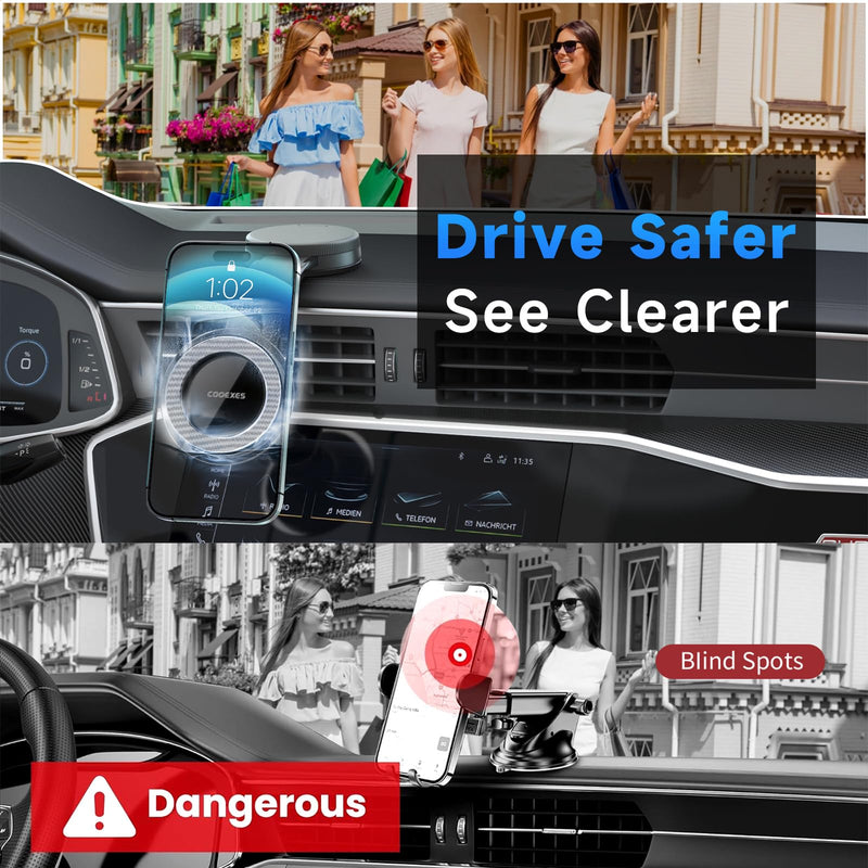 Anti-Shake Vacuum Suction Cup Phone Mount - 108LBS, Magnetic Car Mount, Bendable Car Phone Holder for Windshield Dashboard,Memory Alloy Arm, Car Accessories for iPhone 17/16/15，Texture Black Texture Black